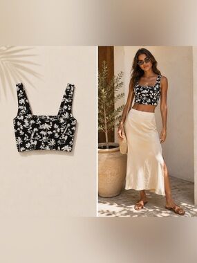 Maje Palm Tree Print Crop Top NWT Sz 2 (US 6)